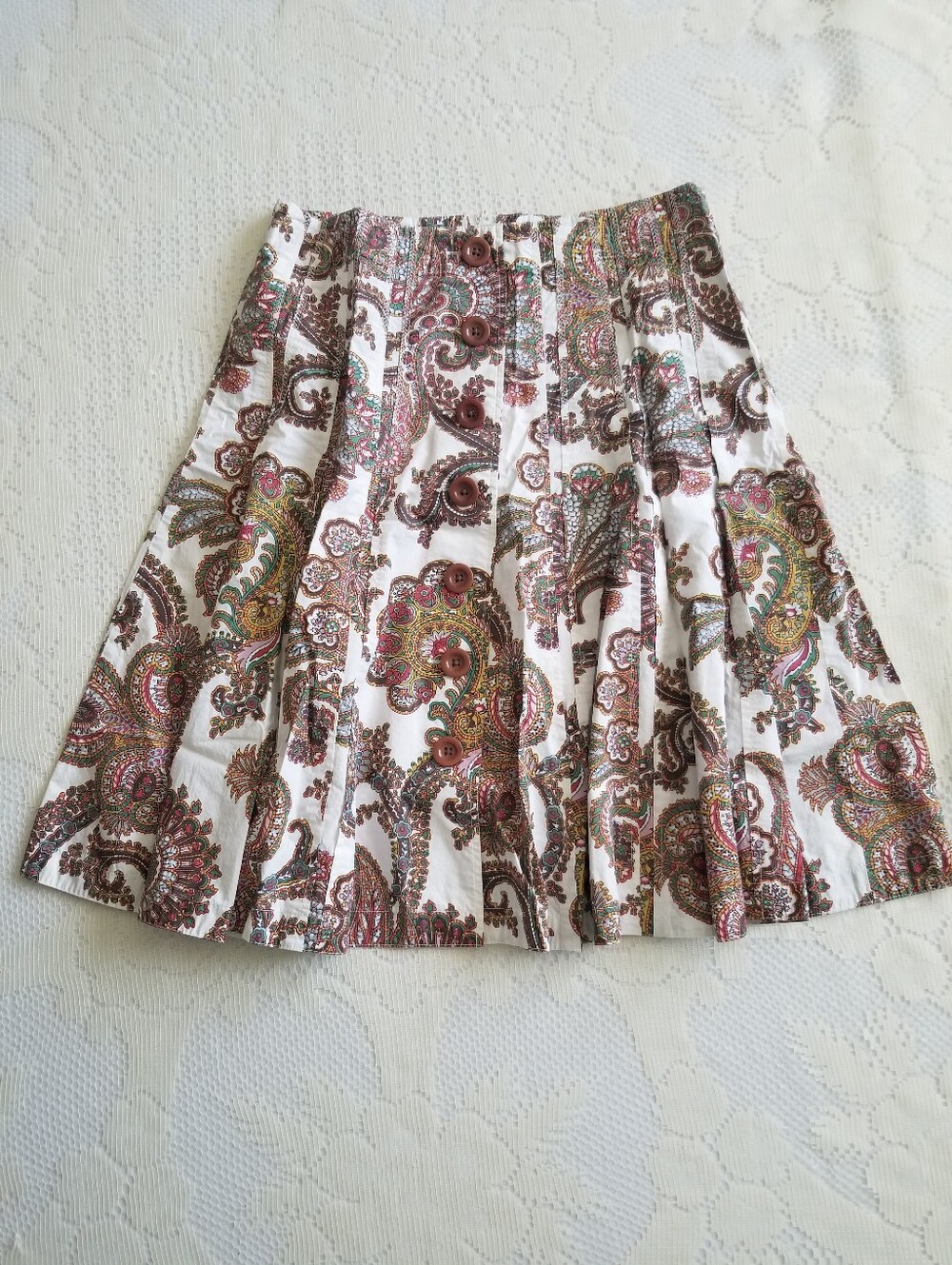 Cabi Button-Front Pleated Flare Skirt Cottagecore Paisley Size 8